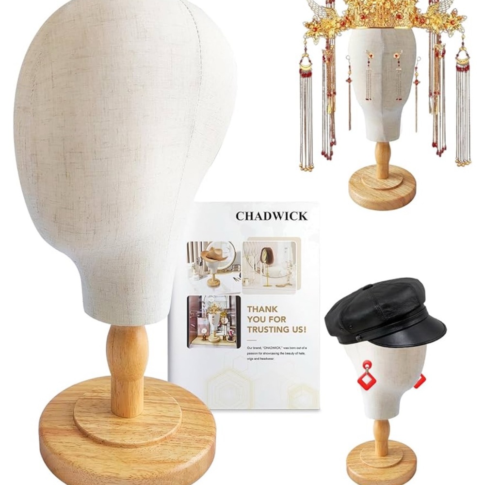 Chadwick Beige Mannequin Head with Wooden Base